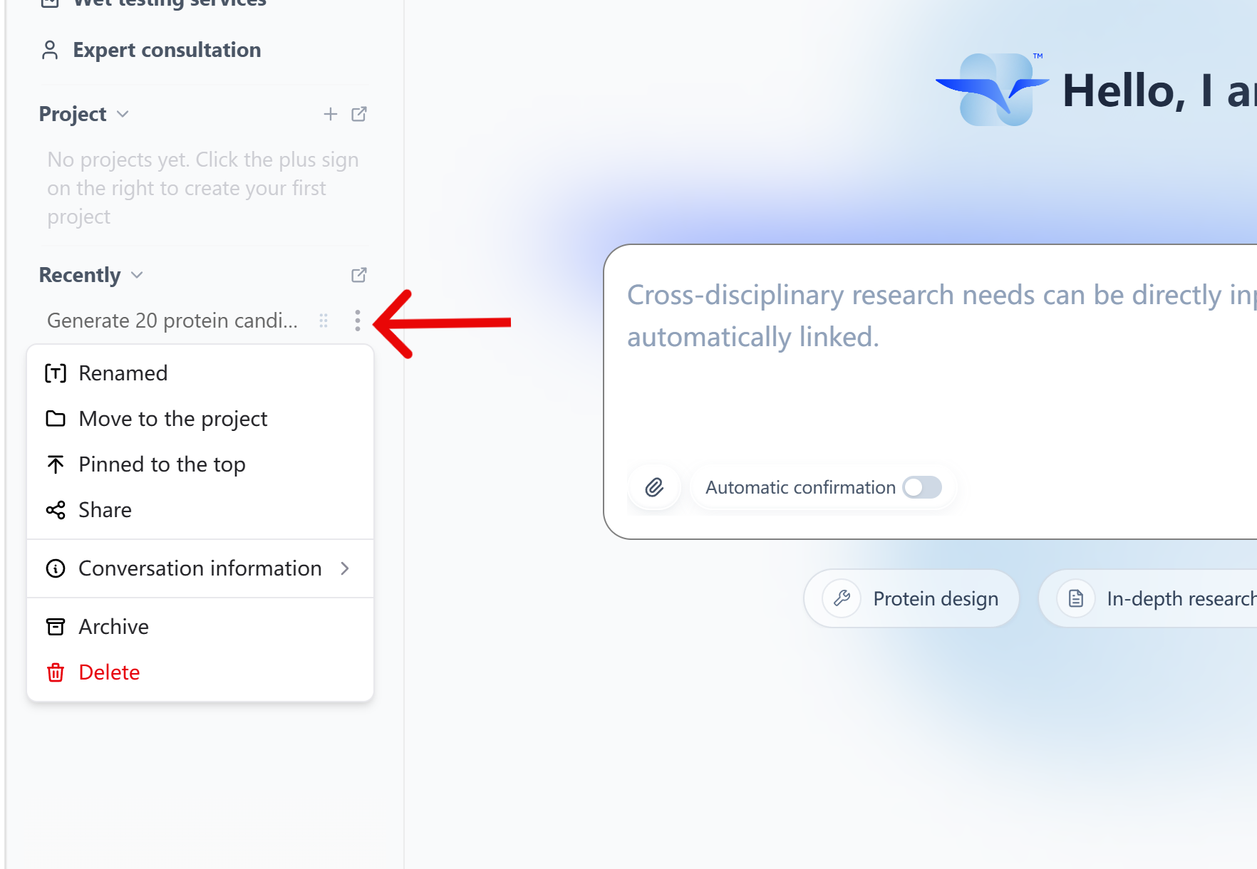 The past conversation action menu