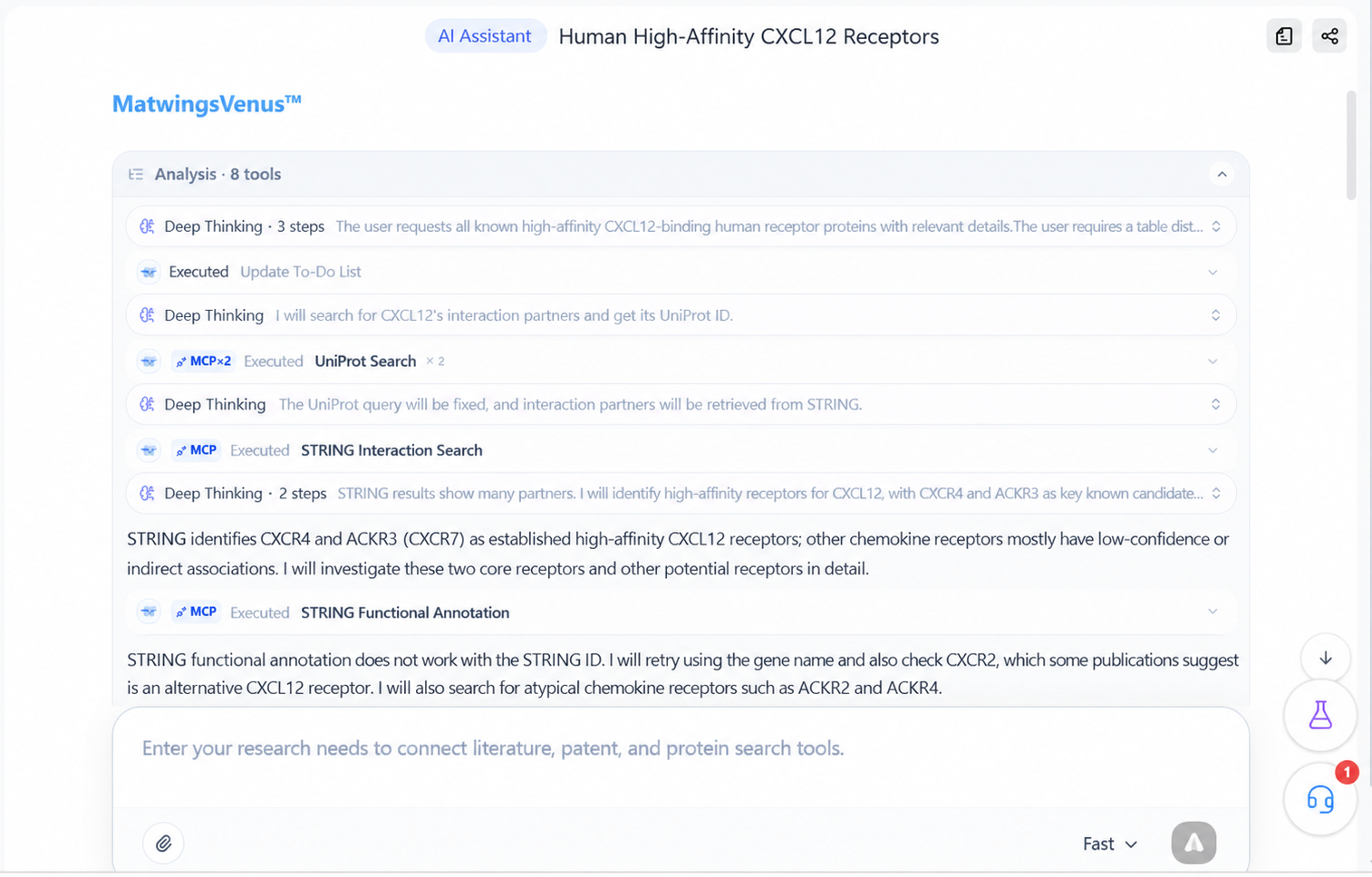 Analysis process and tool calls during a task