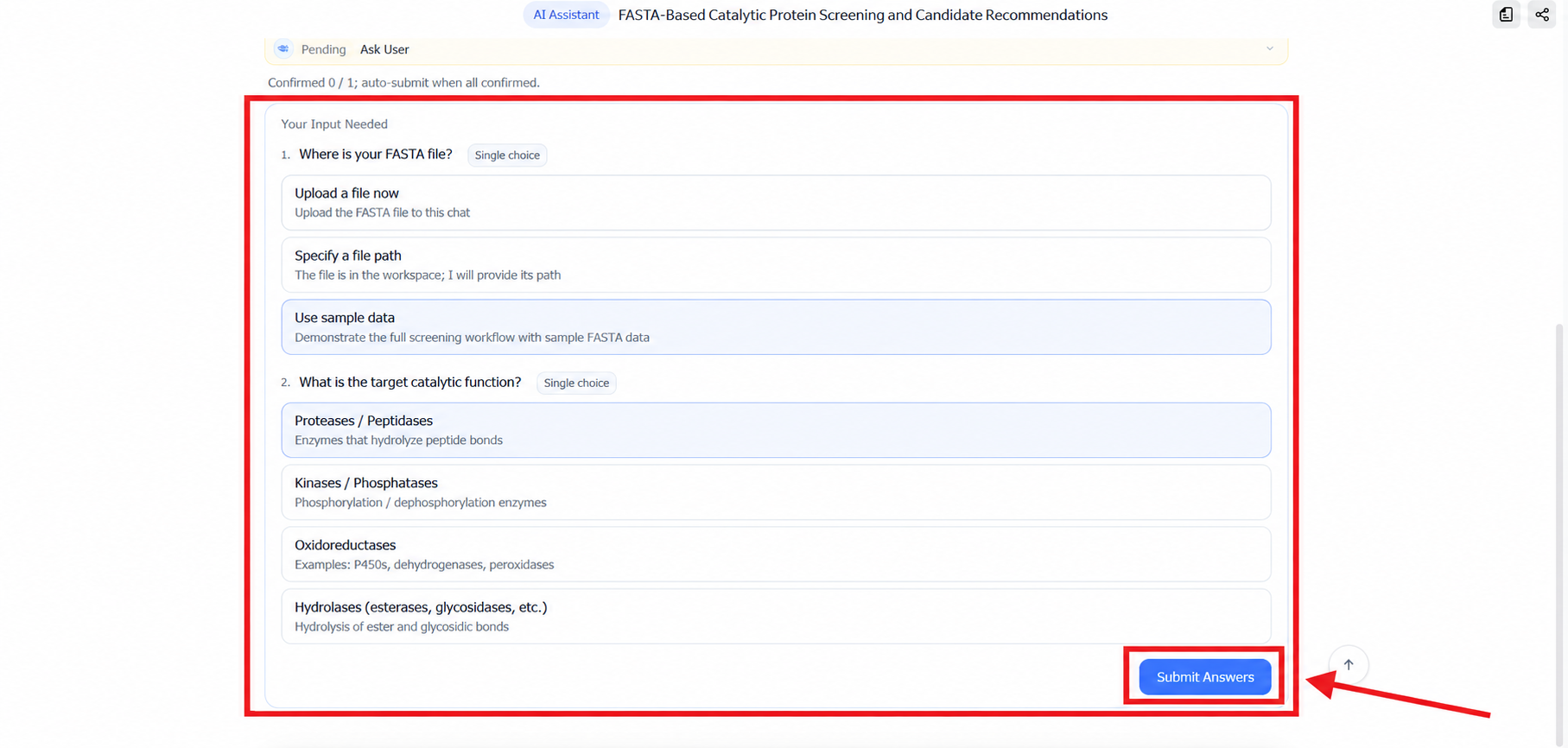 Confirming input sources and target function for candidate screening