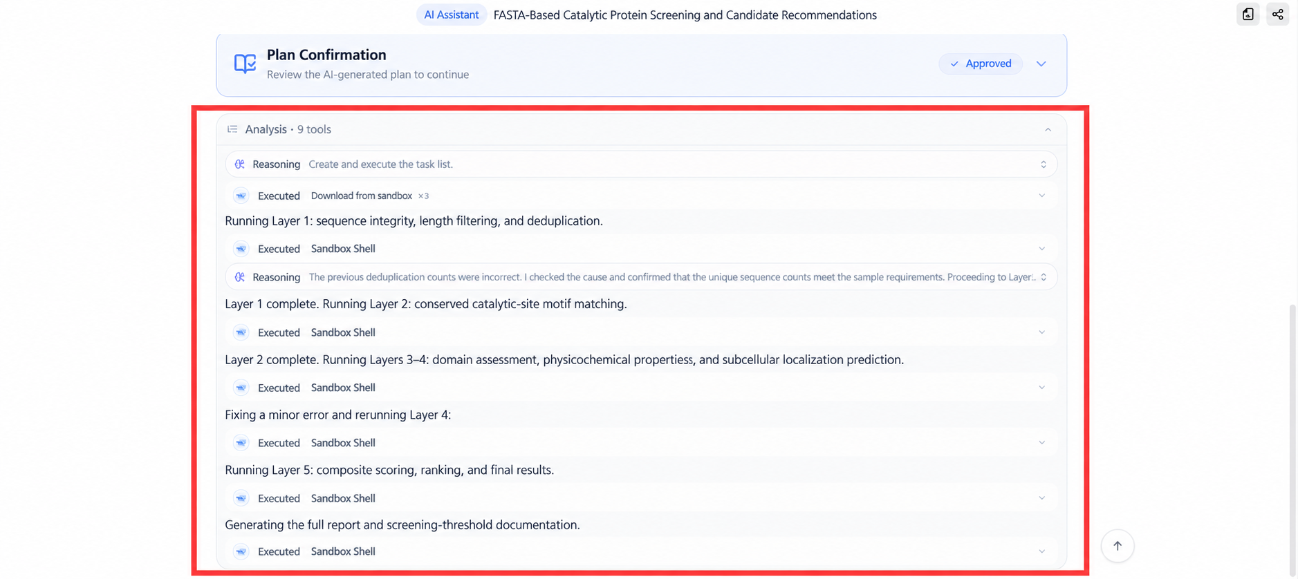 The agent running multi-stage candidate screening and analysis
