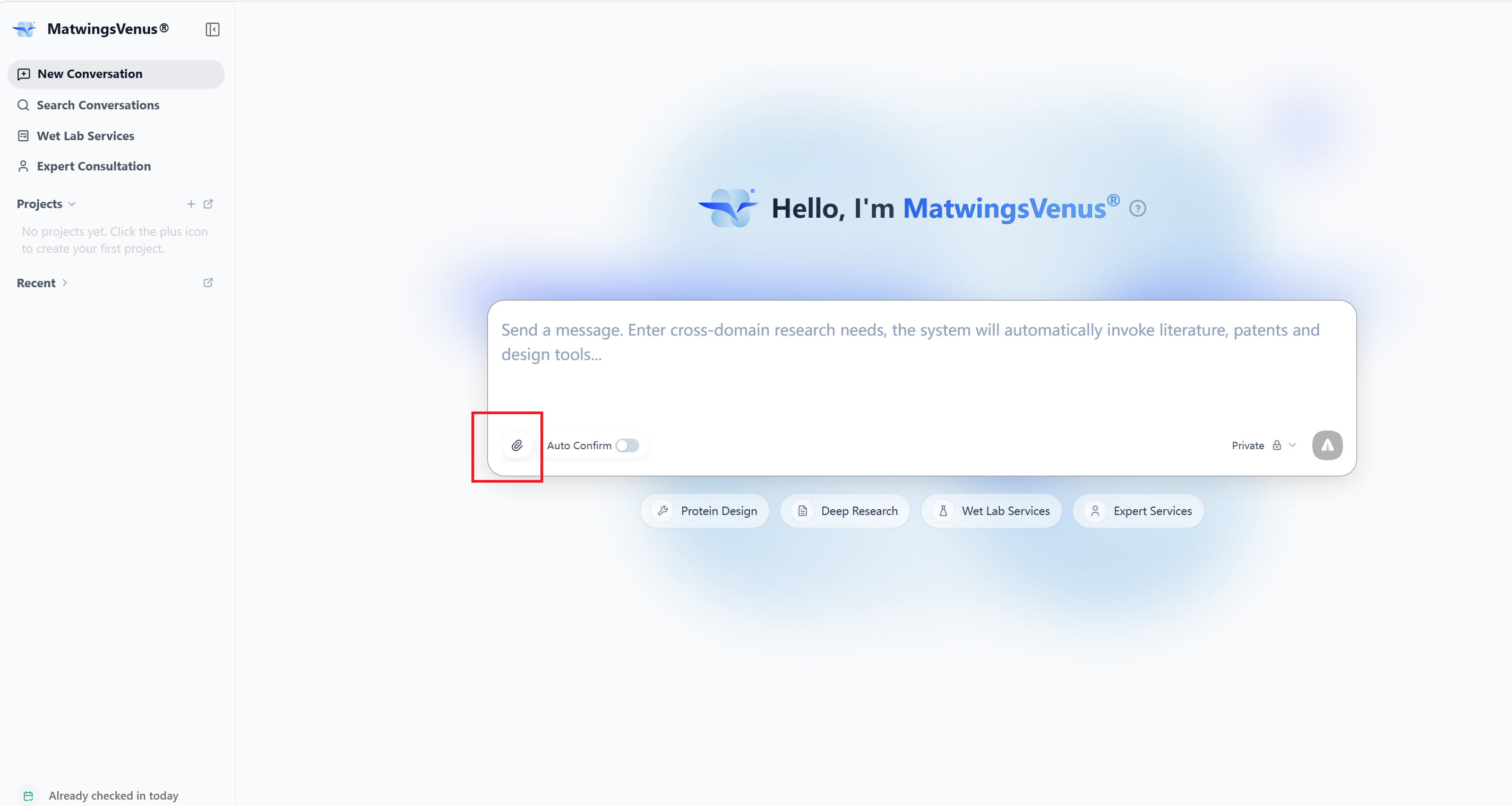 The attachment button in the question input area