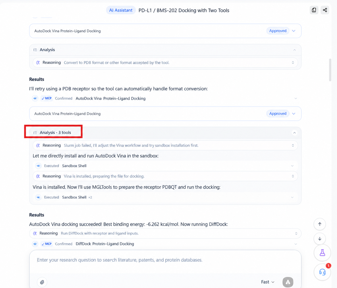 Analysis process and tool status