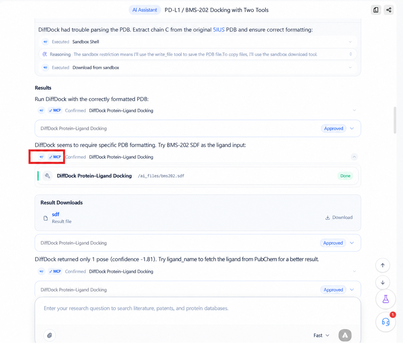 Expanding the DiffDock MCP tool call