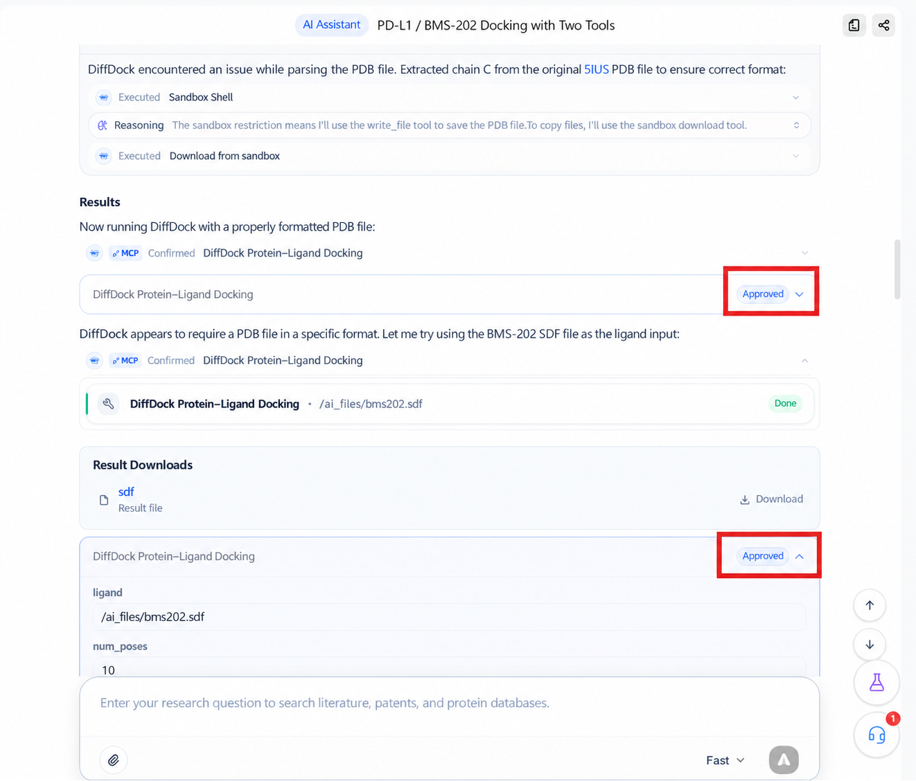 Expanding a tool confirmation record and its parameters