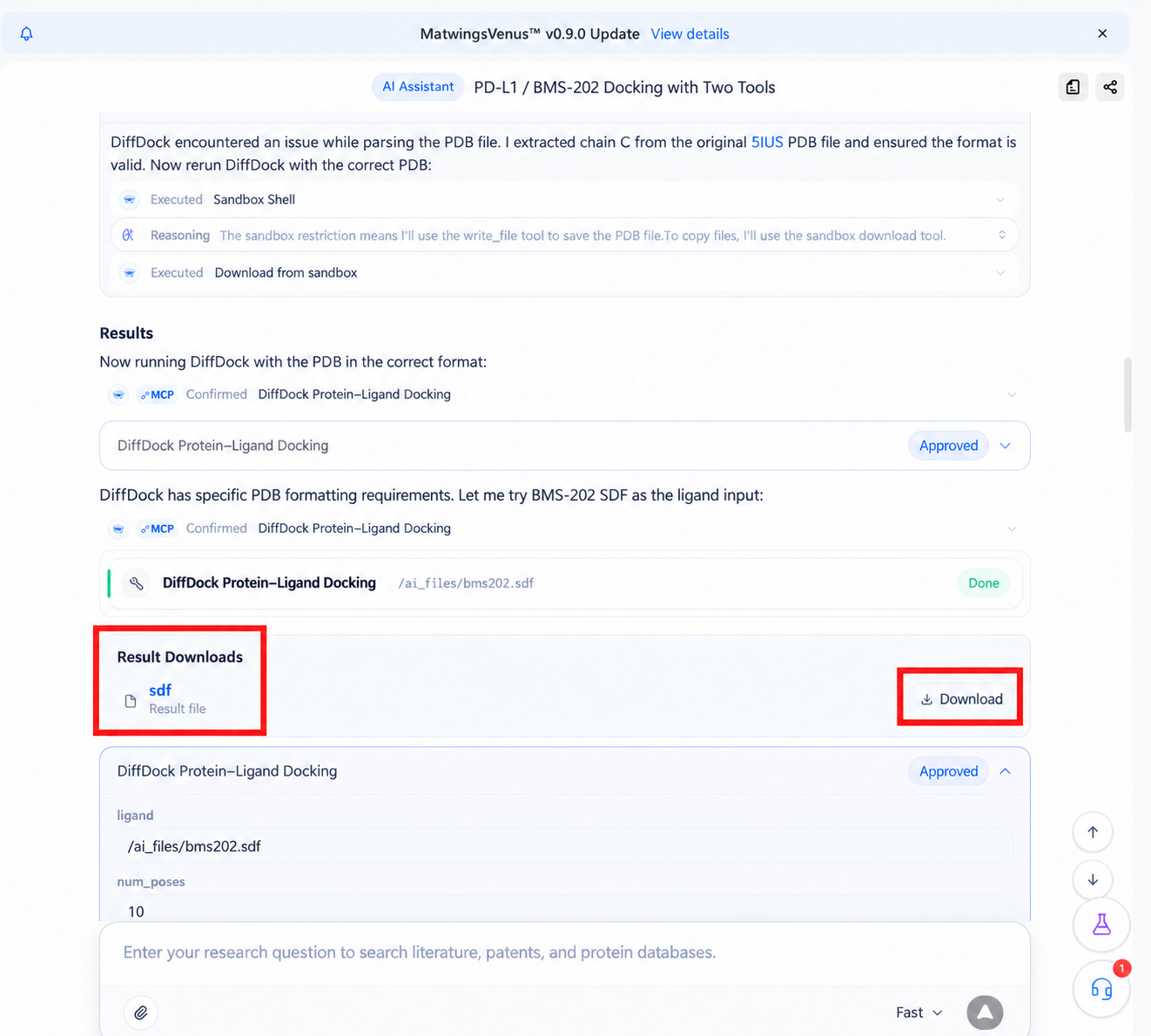Result files returned by a tool