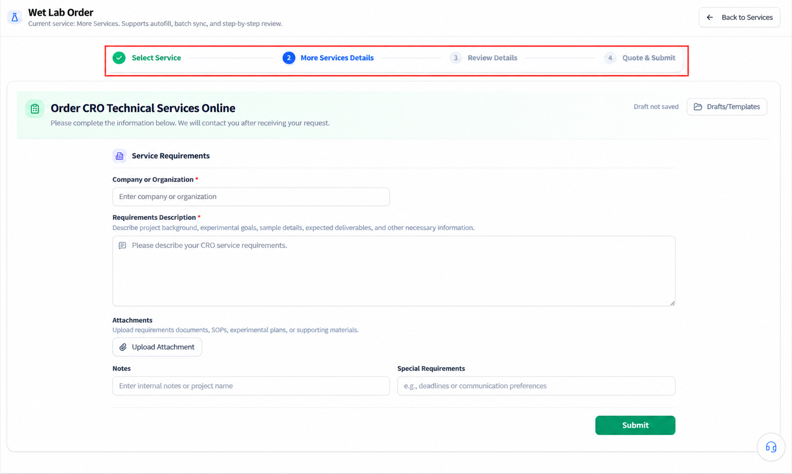 The More services form page