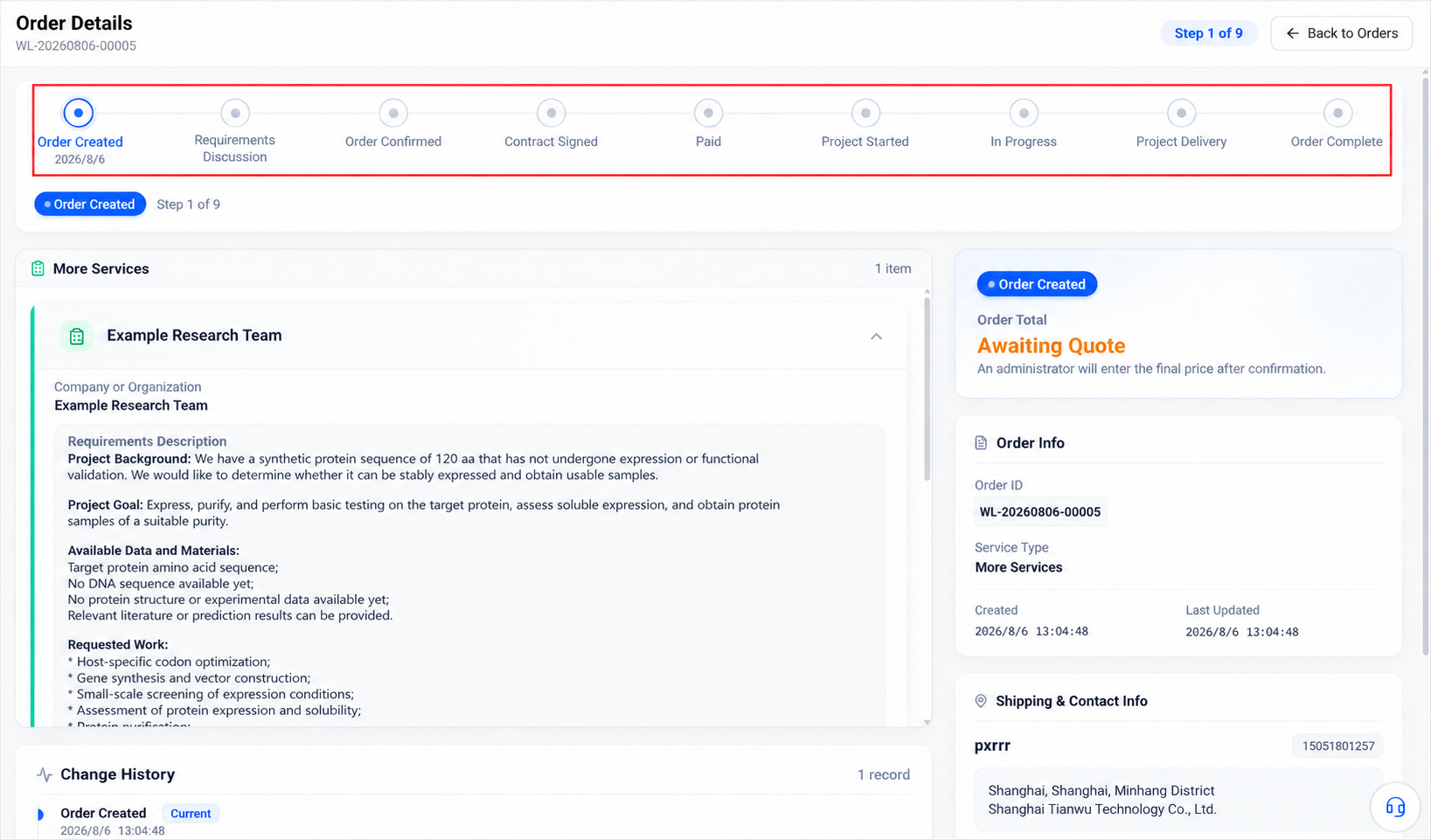 Tracking a More services order