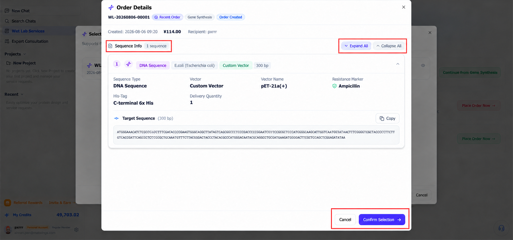 Confirming the source sequence for expression