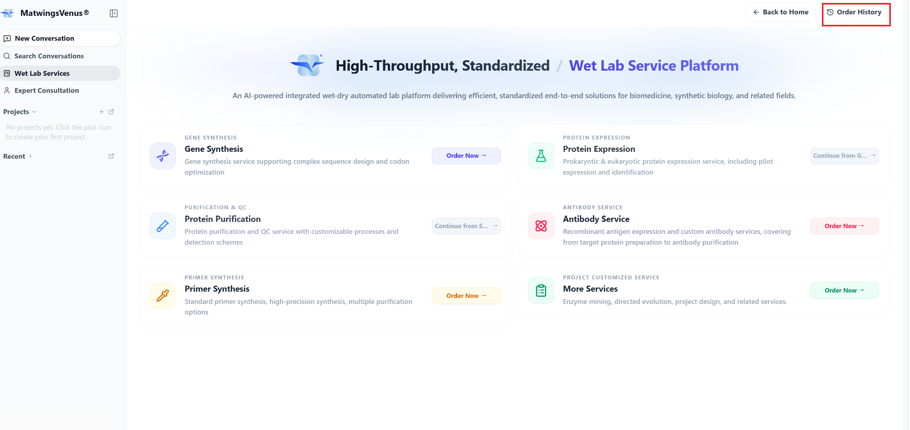The wet-lab services home page